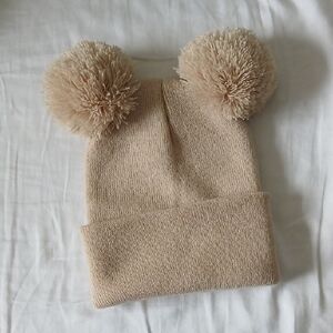 NWOT Adult Solid Beige Pom-Pom Beanie